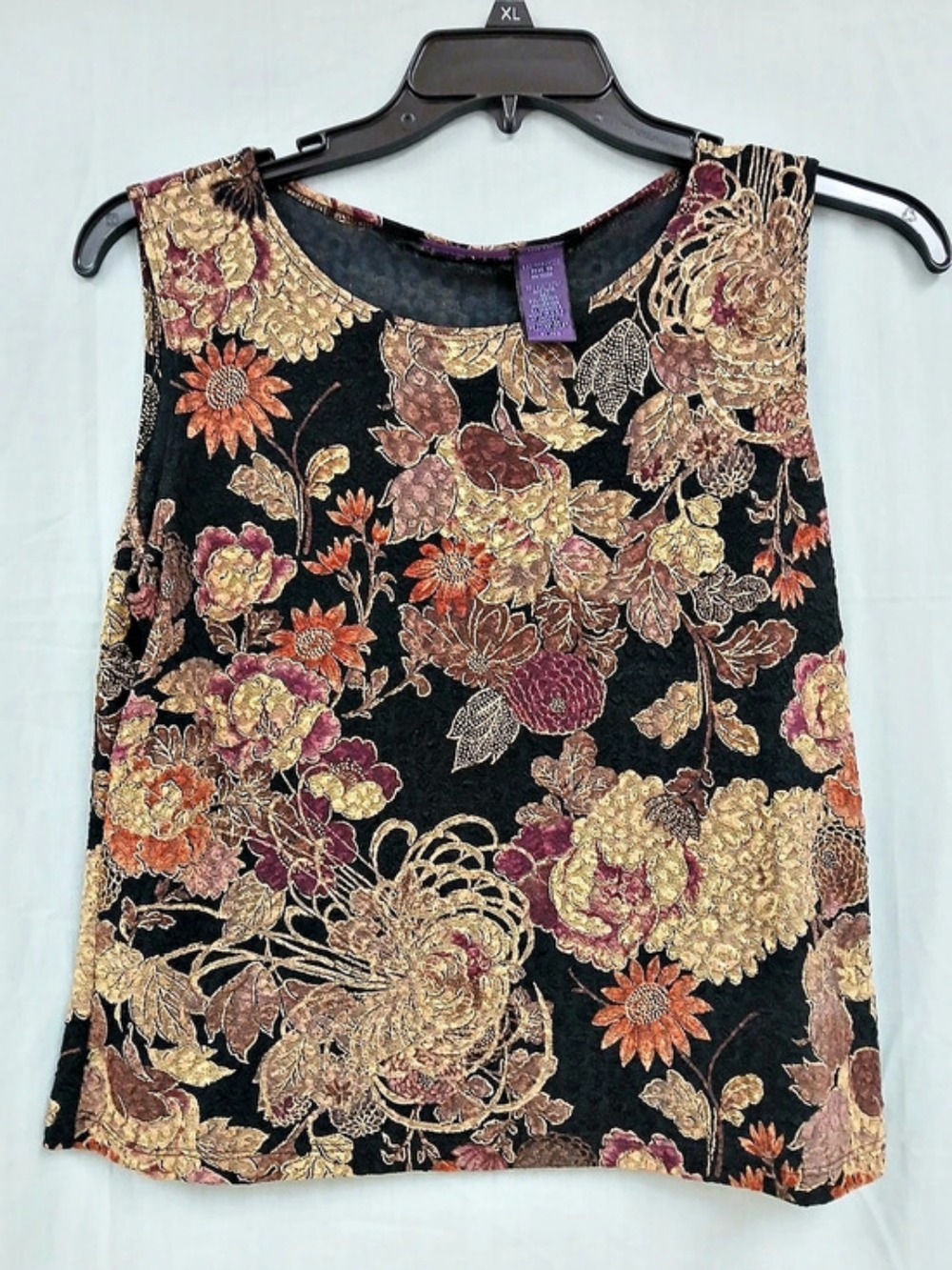 Metaphor Floral Beaded Blouse Black & Gold Size XL